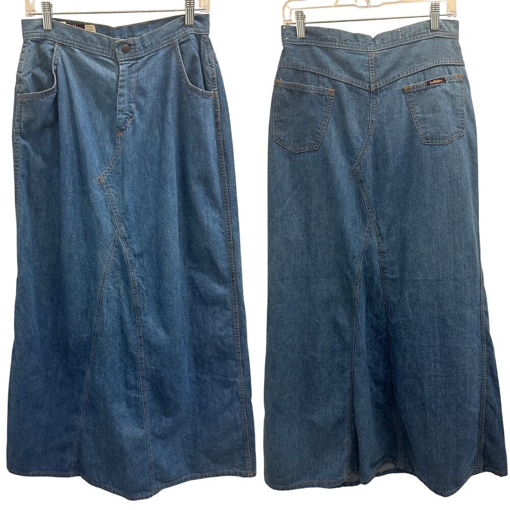 VTG 70s Landlubber Denim Maxi Skirt High‎ Waist Cottage Hippie Retro Boho Medium
